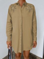 Акція на Сорочка оверсайз жіноча SHEIN GD-00142889 L Бежева від Rozetka