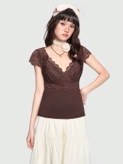 Акція на Блузка жіноча SHEIN GD-00107076 M Коричнева від Rozetka