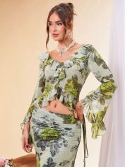 Акція на Блузка жіноча SHEIN GD-00104092 M Зелена від Rozetka