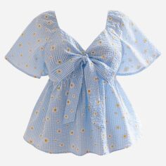 Акція на Блузка жіноча SHEIN GD-00140167 4XL Блакитна від Rozetka