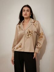 Акція на Блузка жіноча SHEIN GD-00148004 M Світло-бежева від Rozetka