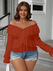 Акція на Блузка жіноча SHEIN GD-00111289 4XL Теракотова від Rozetka