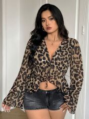 Акція на Блузка жіноча SHEIN GD-00134574 4XL Коричнева від Rozetka