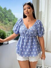 Акція на Блузка жіноча SHEIN GD-00137429 XL Блакитна від Rozetka