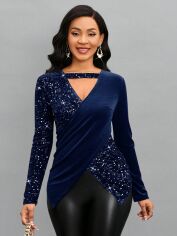 Акція на Блузка жіноча SHEIN GD-00122782 S Темно-синя від Rozetka