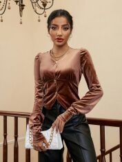 Акція на Блузка жіноча SHEIN GD-00146141 M Коричнева від Rozetka