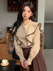 Акція на Блузка жіноча SHEIN GD-00155281 L Бежева від Rozetka