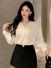 Акція на Блузка жіноча SHEIN GD-00132026 L Молочна від Rozetka