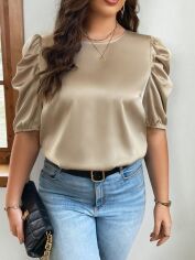 Акція на Блузка жіноча SHEIN GD-00139917 4XL Світло-бежева від Rozetka