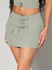 Акція на Спідниця коротка літня жіноча SHEIN GD-00153367 XS Сіро-зелена від Rozetka