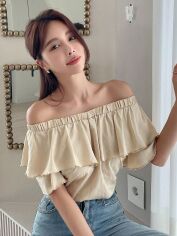 Акція на Блузка жіноча SHEIN GD-00097301 XL Світло-бежева від Rozetka