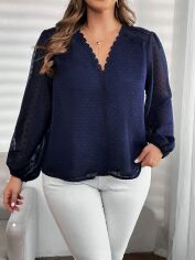 Акція на Блузка жіноча SHEIN GD-00139846 4XL Темно-синя від Rozetka