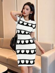 Акція на Плаття коротке осіннє жіноче SHEIN GD-00155662 M Чорно-біле від Rozetka