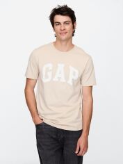 Акція на Футболка бавовняна довга чоловіча GAP Everyday Soft Logo Bedrock 85576936 2XL Бежева від Rozetka
