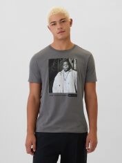 Акція на Футболка бавовняна довга чоловіча GAP Biggie Graphic T-Shirt 265557835 L Сіра від Rozetka