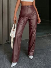 Акція на Штани зі штучної шкіри жіночі SHEIN GD-00087160 L-Petite Рожеві з коричневим від Rozetka