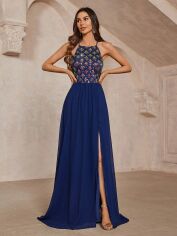 Акція на Плаття вечірнє довге літнє жіноче SHEIN GD-00120648 S Темно-синє від Rozetka