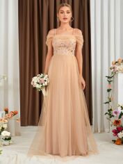 Акція на Плаття вечірнє довге літнє жіноче SHEIN GD-00124934 S Світло-бежеве від Rozetka