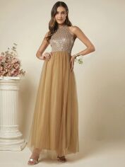 Акція на Плаття вечірнє довге літнє жіноче SHEIN GD-00108485 S Бежеве від Rozetka