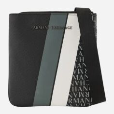 Акція на Сумка планшет через плече чоловіча зі штучної шкіри Armani Exchange Monogram Logo and Stripe 935MB039 Чорна від Rozetka
