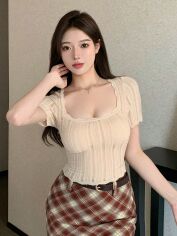 Акція на Топ жіночий SHEIN GD-00161301 XL Кремовий від Rozetka