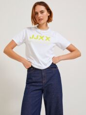 Акція на Футболка бавовняна довга жіноча JJXX XAZ423724YIBL XL Біла з принтом від Rozetka