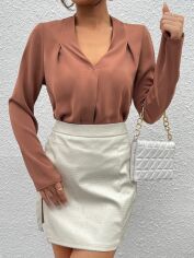 Акція на Блузка жіноча SHEIN GD-00160047 L Коричнева від Rozetka