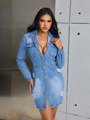 Акція на Плаття коротке осіннє жіноче SHEIN GD-00164694 S Синє від Rozetka