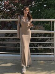 Акція на Плаття довге осіннє жіноче SHEIN GD-00170355 L Бежеве від Rozetka