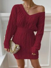 Акція на Плаття в'язане коротке зимове жіноче SHEIN GD-00159477 XL Бордове від Rozetka