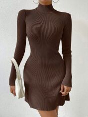 Акція на Плаття в'язане коротке зимове жіноче SHEIN GD-00156618 S Коричневе від Rozetka