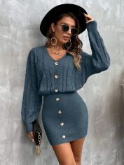 Акція на Плаття в'язане коротке зимове жіноче SHEIN GD-00159469 S Сіре з блакитним від Rozetka