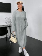 Акція на Плаття в'язане довге зимове жіноче SHEIN GD-00167211 3XL Світло-сіре від Rozetka