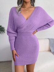 Акція на Плаття в'язане коротке зимове жіноче SHEIN GD-00156587 M Лілове від Rozetka