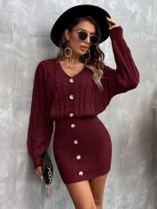 Акція на Плаття в'язане коротке зимове жіноче SHEIN GD-00159424 M Бордове від Rozetka
