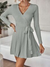 Акція на Плаття в'язане коротке зимове жіноче SHEIN GD-00159437 L Світло-сіре від Rozetka