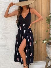Акція на Сукня на запах довга літня жіноча SHEIN GD-00168087 XL Чорна від Rozetka