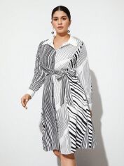 Акція на Сукня-сорочка міді літня жіноча SHEIN GD-00165869 XL Чорна з білим від Rozetka