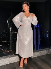 Акція на Сукня вечірня довга літня жіноча SHEIN GD-00165866 XL Срібляста від Rozetka