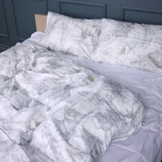 Акція на Комплект постільної білизни MirSon King Size 220х240 см 22-1410 Silver Petals Сатин від Rozetka