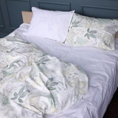 Акція на Комплект постільної білизни MirSon King Size 220х240 см 22-1412 Leaf ornament Сатин від Rozetka