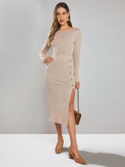 Акція на Плаття міді осіннє жіноче SHEIN GD-00169169 L Бежеве від Rozetka