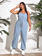 Акція на Комбінезон джинсовий жіночий SHEIN GD-00135766 XL Блакитний від Rozetka