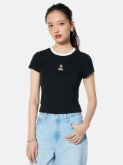 Акція на Футболка бавовняна жіноча Uniqlo 908243520 M Чорна з принтом від Rozetka