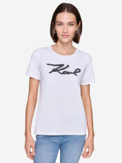 Акція на Футболка бавовняна жіноча Karl Lagerfeld 586524619 XL Біла з принтом від Rozetka