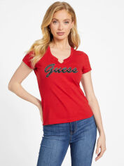Акція на Футболка бавовняна жіноча Guess 724667754 XL Червона з принтом від Rozetka