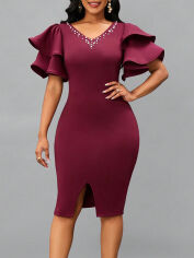 Акція на Сукня вечірня міді літня жіноча SHEIN GD-00170089 XL Бордова від Rozetka