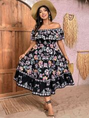 Акція на Сукня міді літня жіноча SHEIN GD-00168561 2XL Чорна від Rozetka