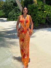 Акція на Сукня довга літня жіноча SHEIN GD-00170090 XS Помаранчева від Rozetka