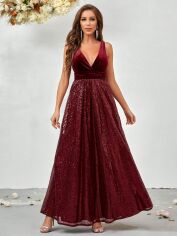 Акція на Сукня вечірня довга жіноча SHEIN GD-00158047 L Бордова від Rozetka